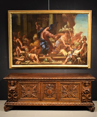 Coffre noble Renaissance en noyer sculpté - Lombardie, XVIIe siècle - Mobilier Style Louis XIII